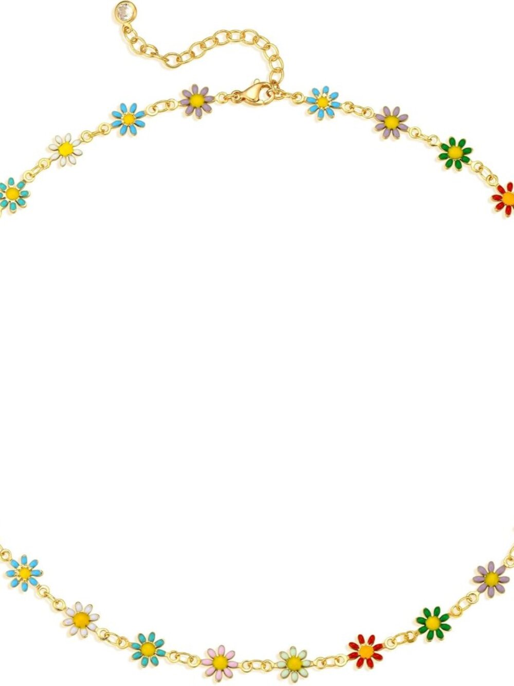 Beaded Necklaces for Women 14K Gold Plated Dainty Colorful Green/Rose Beaded Pea